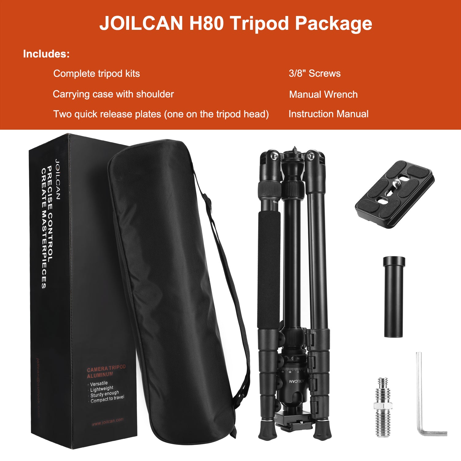 Joilcan tripod, aluminum camera tripod for DSLR, Compact travel good tripod monopod