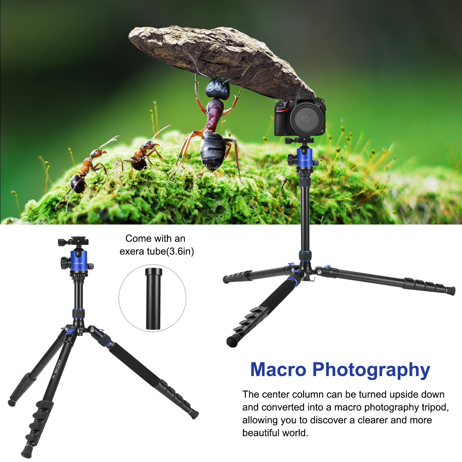 Joilcan tripod, aluminum camera tripod for DSLR, Compact travel selling tripod monopod